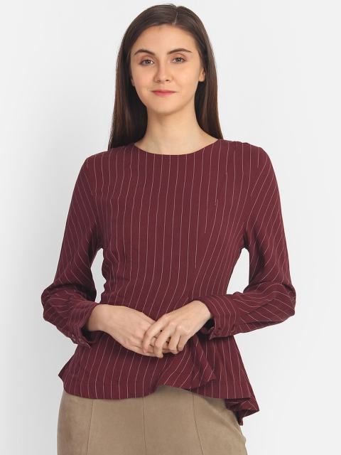 

COVER STORY Women Maroon Striped Peplum Top