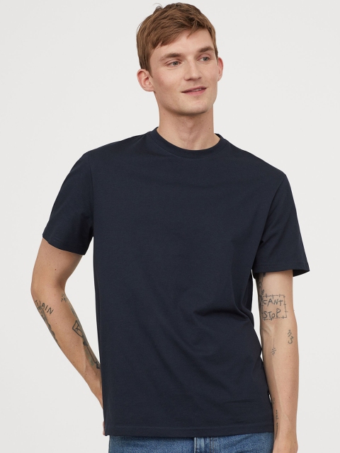 

H&M Men Navy Blue Solid COOLMAX T-Shirt