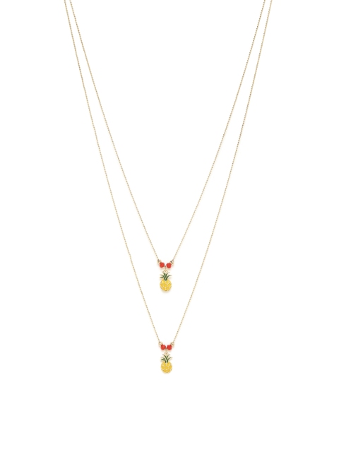 

Chumbak Yellow & Gold-Toned Dangling Pineapples Layered Necklace