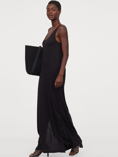 

H&M Women Black Cotton-Blend Jersey Dress