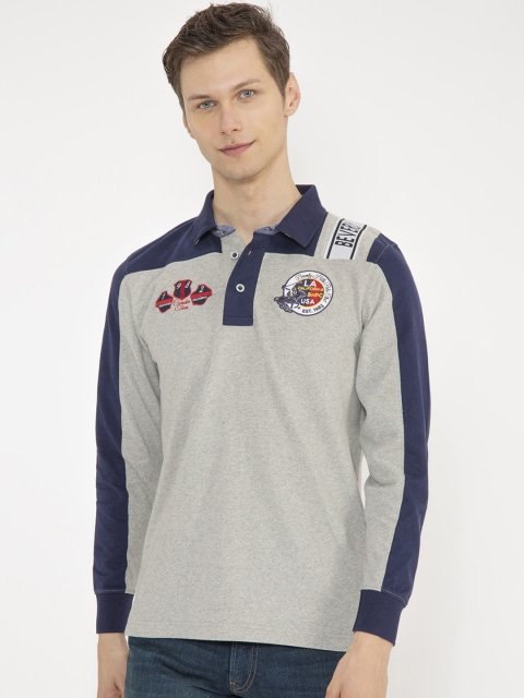 

Beverly Hills Polo Club Men Grey & Navy Blue Colourblocked Polo Collar T-shirt