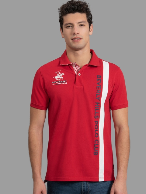 

Beverly Hills Polo Club Men Red & White Printed Polo Collar T-shirt