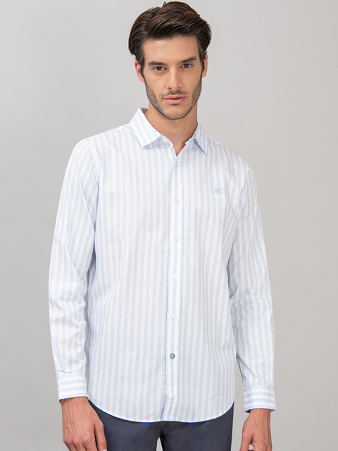

Beverly Hills Polo Club Men Blue & White Regular Fit Striped Casual Shirt