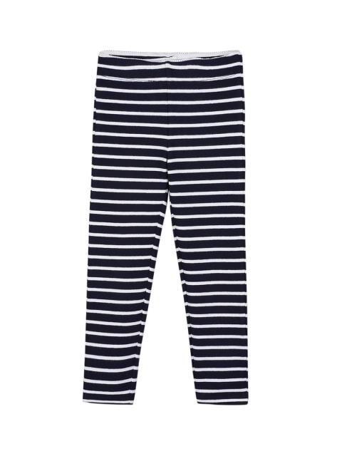 

Cherry Crumble Girls Black & White Striped Bold Knitted Ankle-Length Leggings