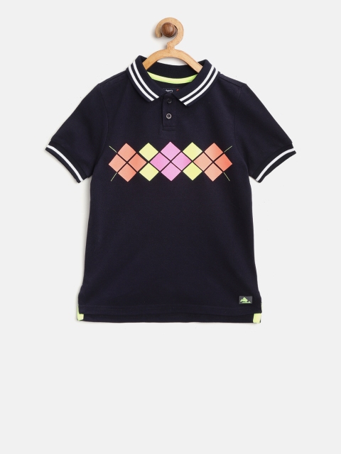 

Cherry Crumble Boys Navy Blue Printed Polo Collar T-shirt