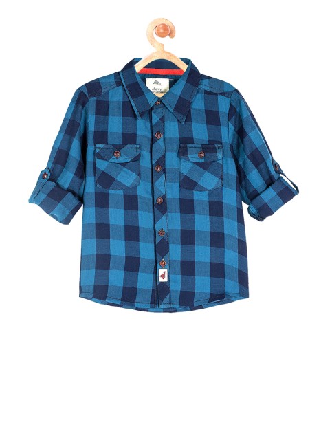 

Cherry Crumble Boys Blue Regular Fit Checked Poplin Casual Shirt
