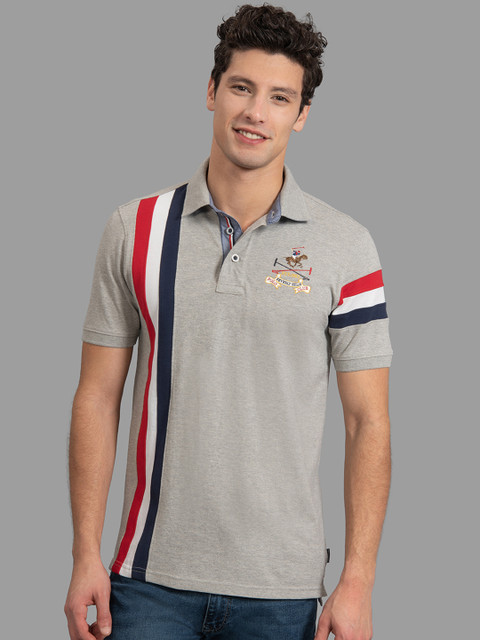 

Beverly Hills Polo Club Men Grey Striped Polo Collar T-shirt