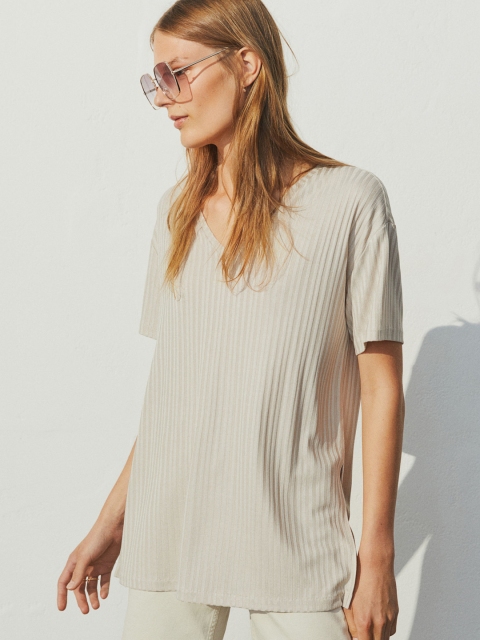 

H&M Women Beige Ribbed Top