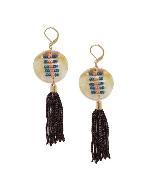 

Chumbak Brown & Blue Contemporary Tribal Winds Tasselled Drop Earrings