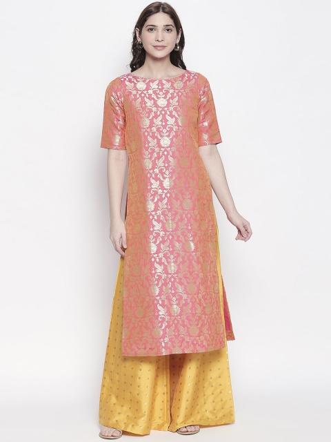 Desi Weavess Women Pink Printed Straight Kurta
