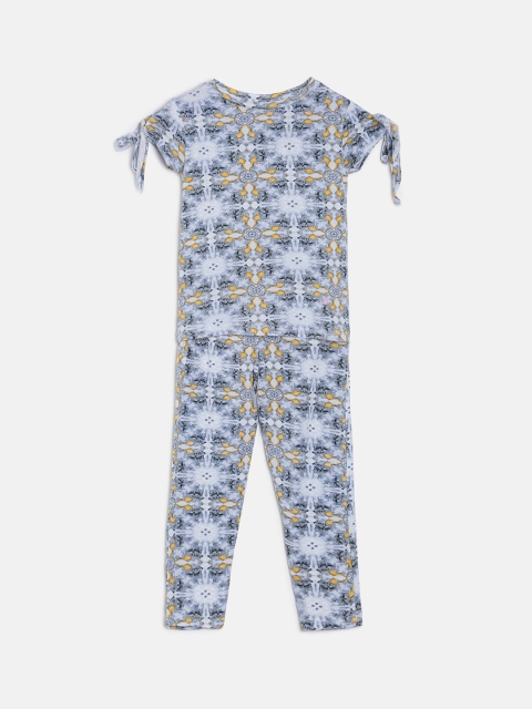 

TALES & STORIES Girls Grey & Blue Printed Top with Pyjamas