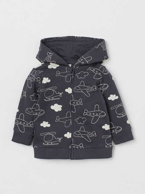 

H&M Boys Grey Printed Cotton Zip-Through Hoodie