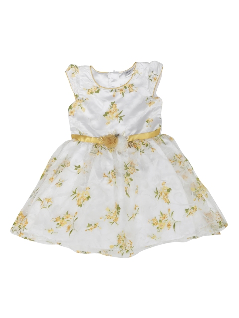 

Doodle Girls White & Yellow Floral Print Fit and Flare Dress