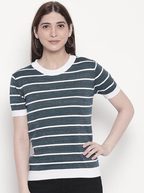 

Manola Women Green & White Striped Top