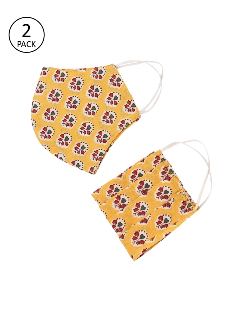 

GNIST Adults Pack Of 2 Yellow & Red Printed 2-Ply Reusable Anti-Dust Cloth Masks