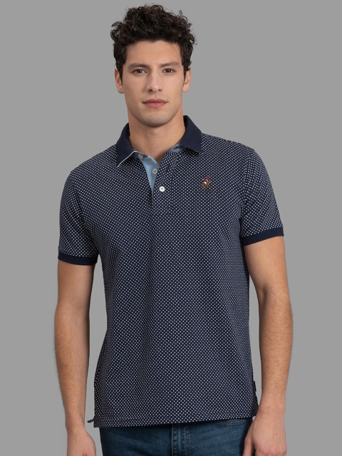 Beverly Hills Polo Club Men Navy Blue Printed Polo Collar T-shirt