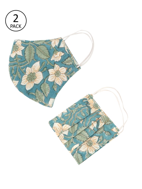 

GNIST Unisex Pack Of 2 Lilly Block Printed 2-Ply Cloth Mask, Green