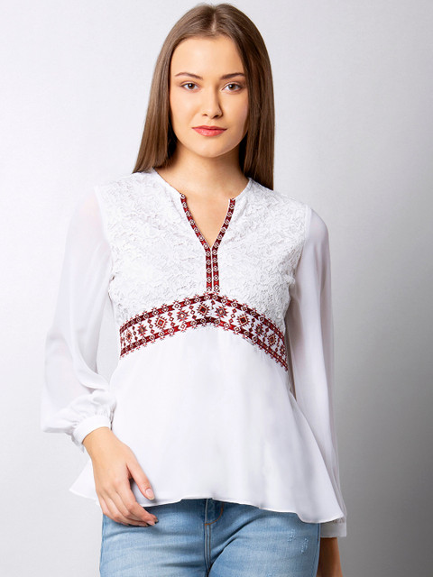 

FabAlley Women White Embroidered Top