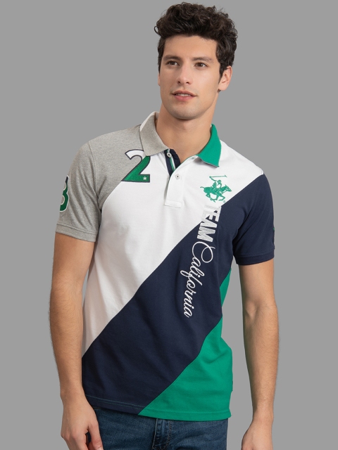 

Beverly Hills Polo Club Men Grey & Blue Colourblocked Polo Collar T-shirt