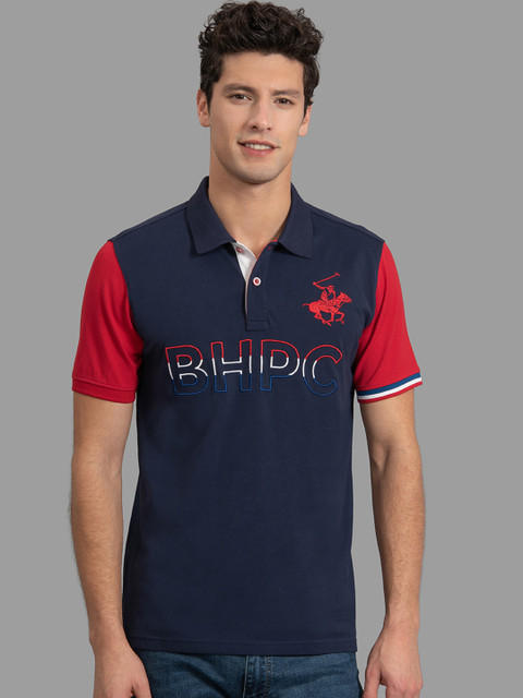 

Beverly Hills Polo Club Men Navy Blue Printed Polo Collar T-shirt