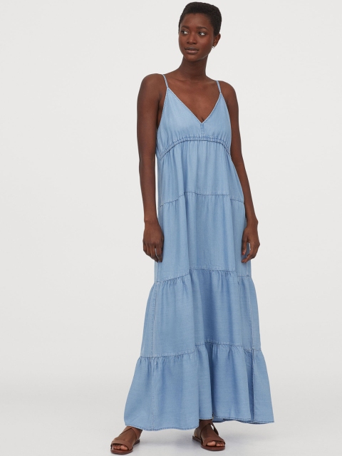 

H&M Women Blue Solid Lyocell Maxi Sustainable Dress