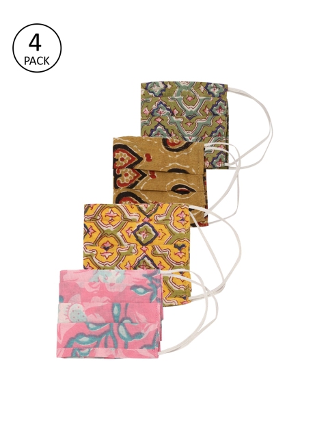 

GNIST Unisex 4 Pcs 2-Ply Rec Group A Block Print Fashion Cotton Masks, Multi
