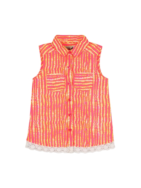

Cherry Crumble Girls Pink & Yellow Printed Shirt Style Top