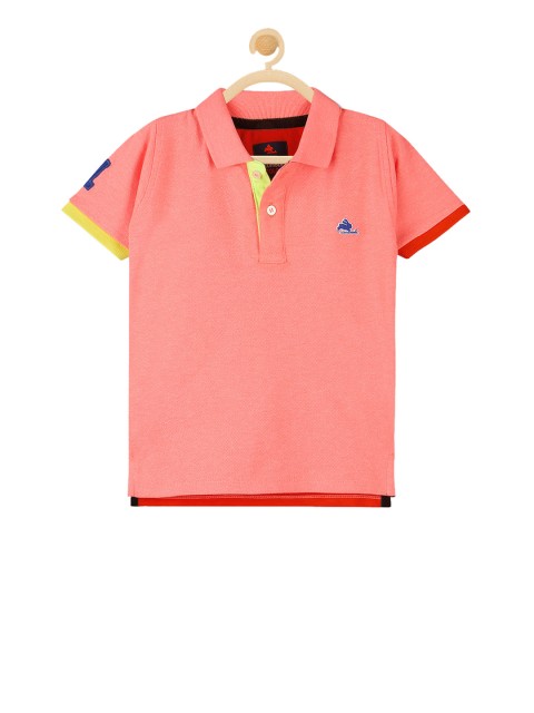 

Cherry Crumble Boys Coral Pink Solid Polo Collar T-shirt