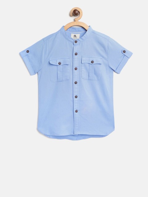 

Cherry Crumble Boys Blue & Black Regular Fit Solid Casual Shirt