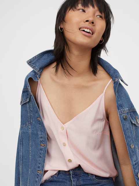 

H&M Women Pink Solid V-Neck Top