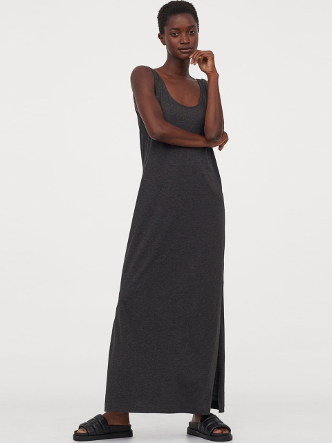 

H&M Women Grey Solid Cotton Blend Jersey Dress