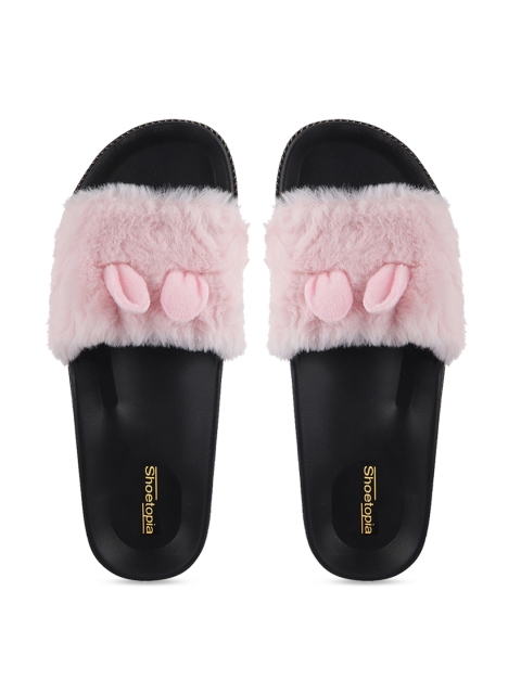 

Shoetopia Women Pink Solid Fur Sliders