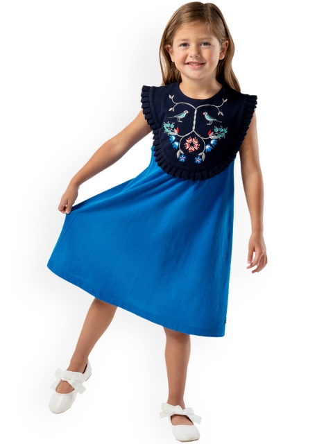 

Cherry Crumble Girls Blue Colourblocked Fit and Flare Dress