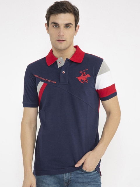 

Beverly Hills Polo Club Men Navy Blue Solid Polo Collar T-shirt