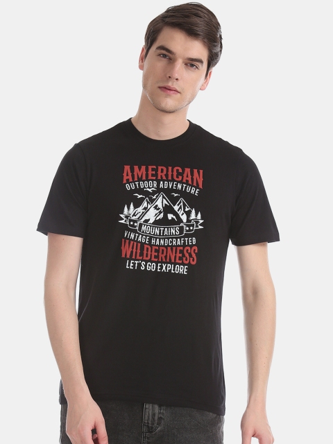 

Cherokee Men Black White Printed Round Neck Pure Cotton T-shirt