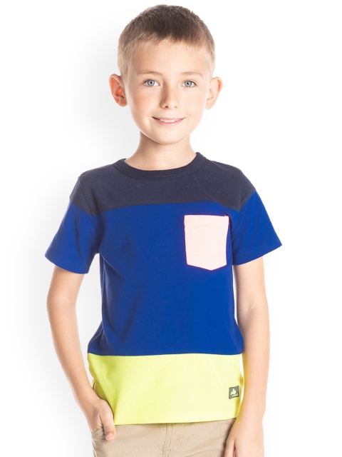 

Cherry Crumble Boys Blue & Yellow Colourblocked Round Neck T-shirt