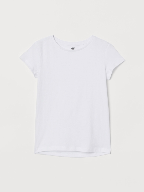 

H&M Girls White Solid Organic Cotton T-shirt