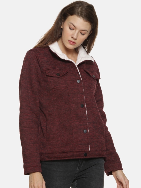 

Campus Sutra Women Maroon Solid Windcheater Bomber