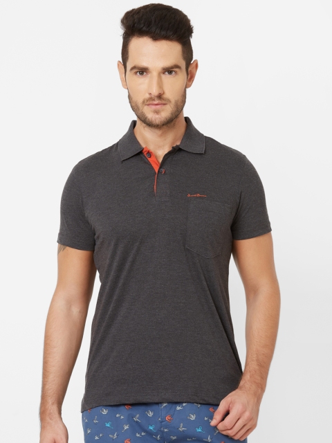 

Sweet Dreams Men Charcoal Grey Solid Polo Collar T-shirt