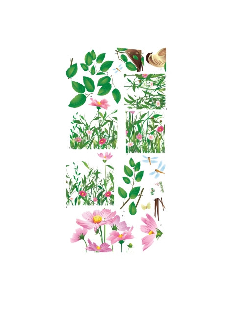 

WALLSTICK Green & Pink Flowers Large Vinyl Wall Sticker