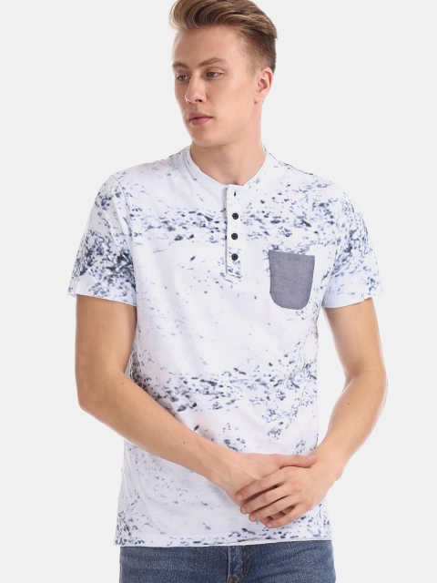 

Ruggers Men White & Blue Printed Round Neck T-shirt