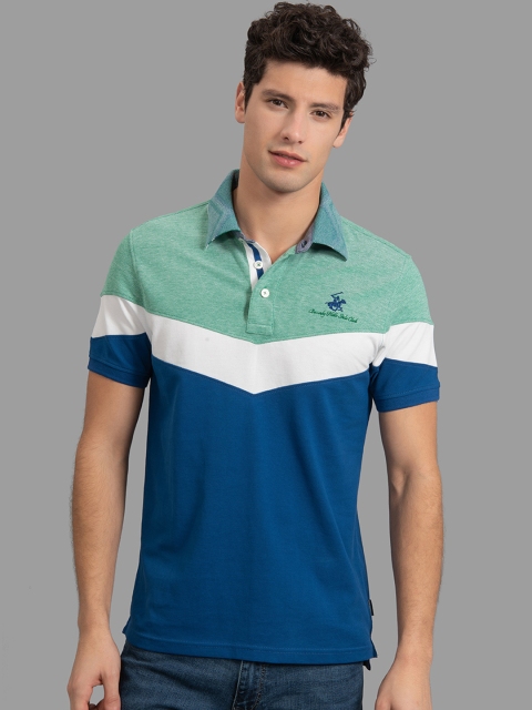 

Beverly Hills Polo Club Men Blue & Green Colourblocked Polo Collar T-shirt