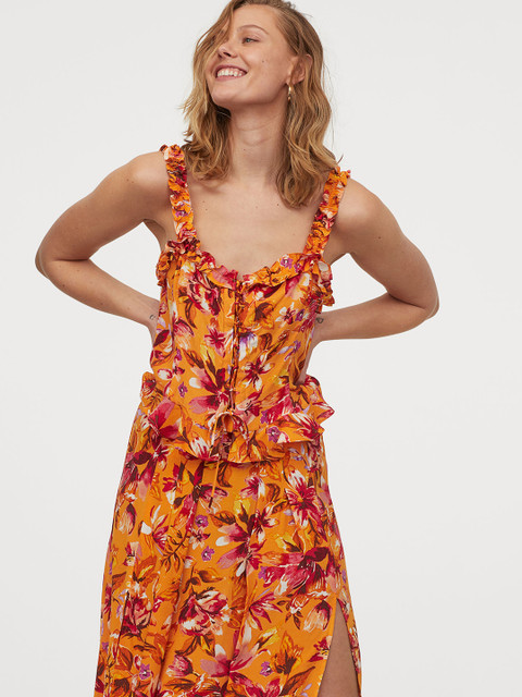 

H&M Women Orange Frill-Trimmed Top