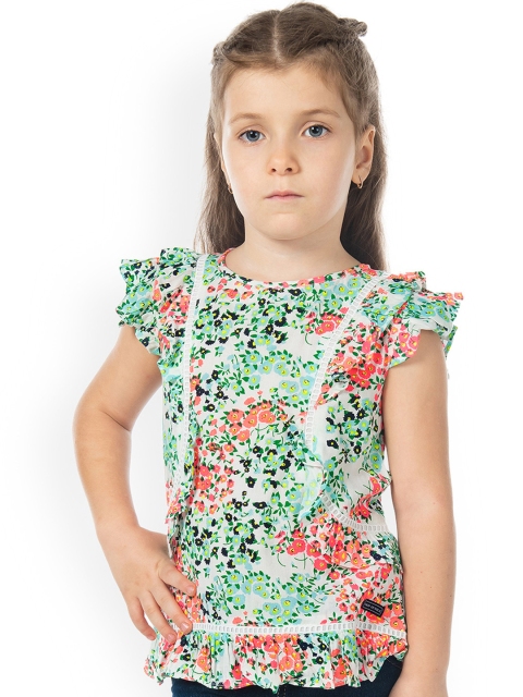 

Cherry Crumble Girls Green & Pink Floral Printed Top