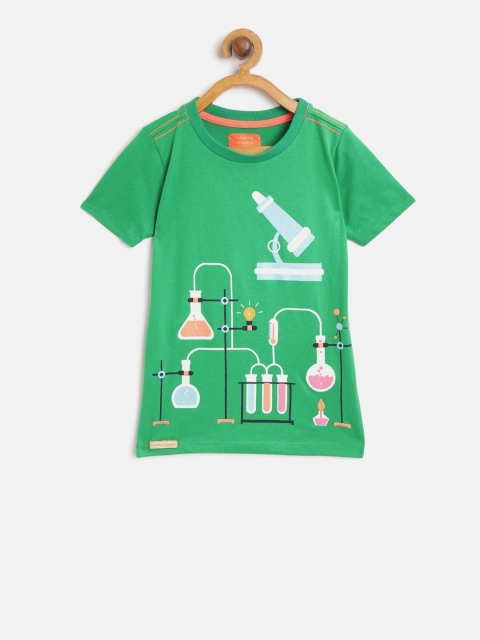 

Cherry Crumble Kids Green Printed Round Neck T-shirt