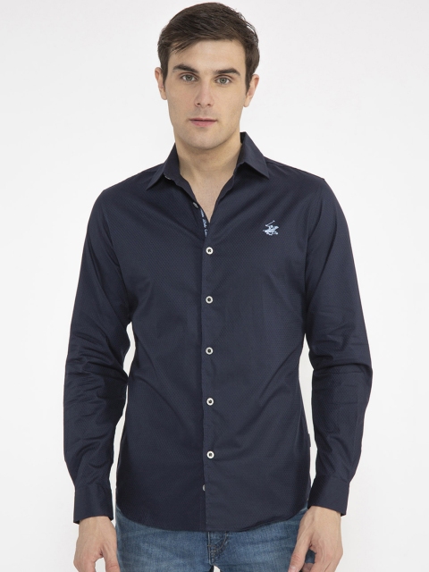 

Beverly Hills Polo Club Men Navy Blue Slim Fit Self Design Jacquard Casual Shirt