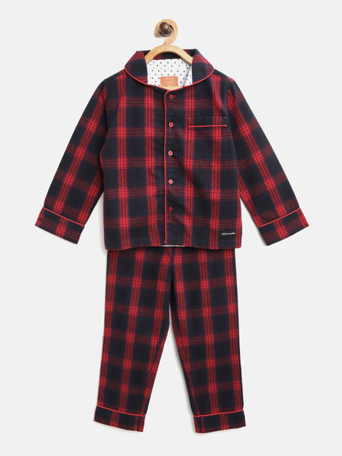

Cherry Crumble Kids Navy Blue & Red Checked Night suit