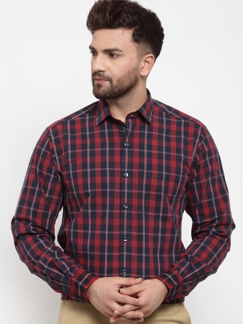 

Copperline Men Maroon & Blue Slim Fit Checked Formal Shirt