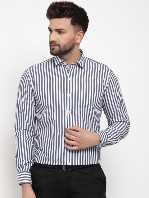 

Copperline Men Charcoal & White Slim Fit Striped Formal Shirt