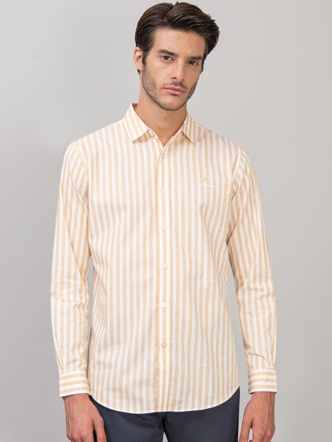 

Beverly Hills Polo Club Men Yellow & White Regular Fit Striped Casual Shirt